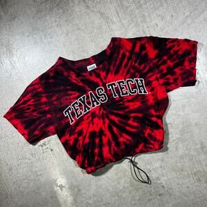 PINK Victoria’s Secret Texas Tech Crop Tee Red Tie Dye XS
